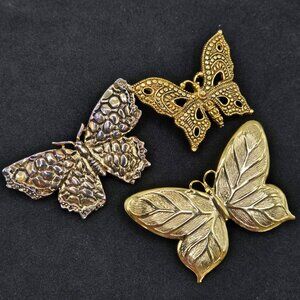 VTG 3PC Brooch Gold Tone Metallic Fairycore Cottage Spring Cute Butterfly Pins